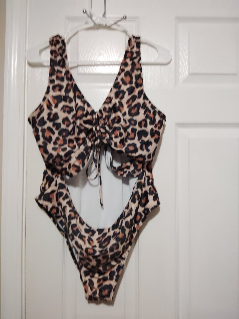 Leopard Print Resort Wear Cutout One Piece Swimsuit Brown, Black Size 2XL - Picture 2 of 5